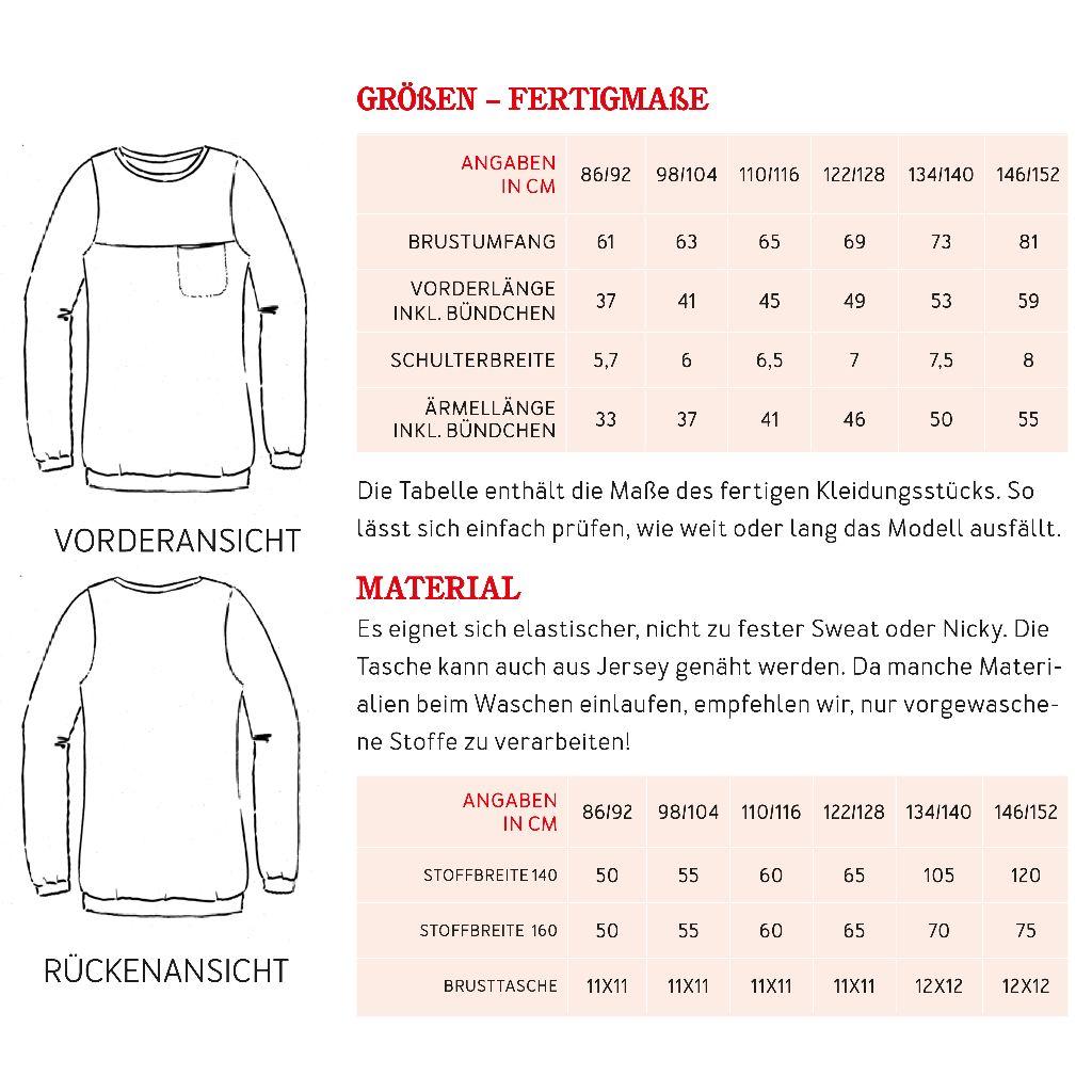 Papierschnittmuster Sweater Bente Gr. 86-152